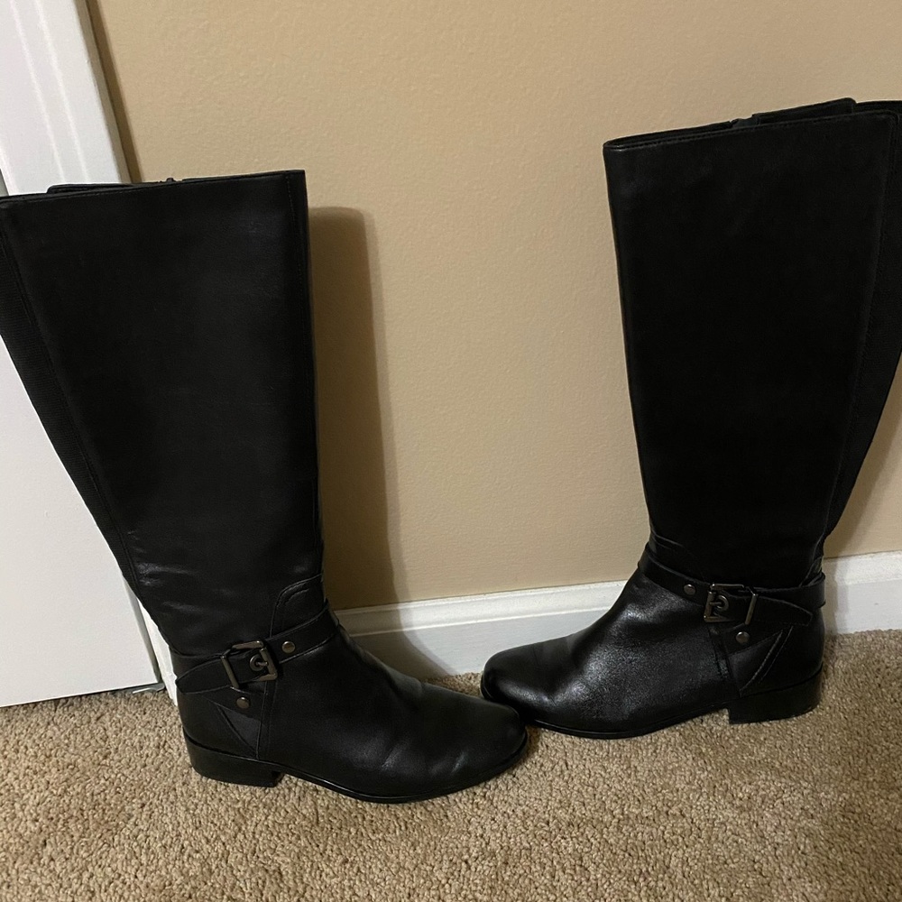 Vaneli Wide Calf Black Leather Riding Boots